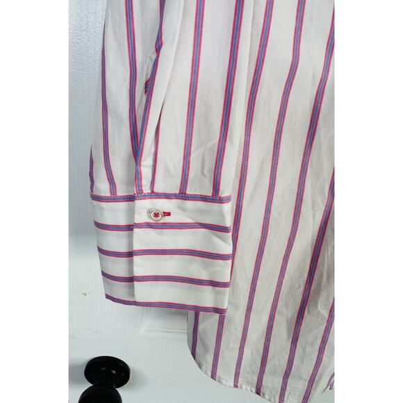 Talbots Button Down Shirt Pink Blue Stripe Large. Long Sleeve NWT Work Casual - Picture 4 of 7
